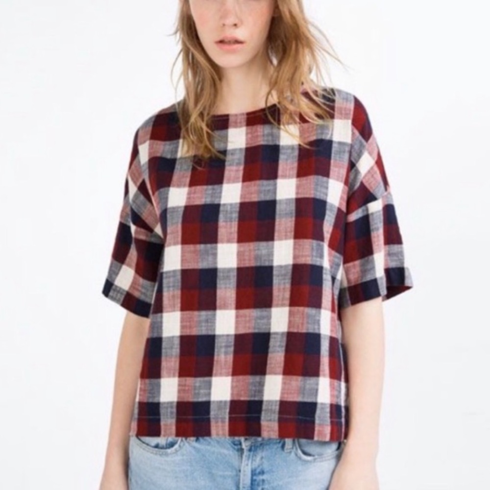 ZARA Boxy Plaid Flannel Button Back Flannel Shirt